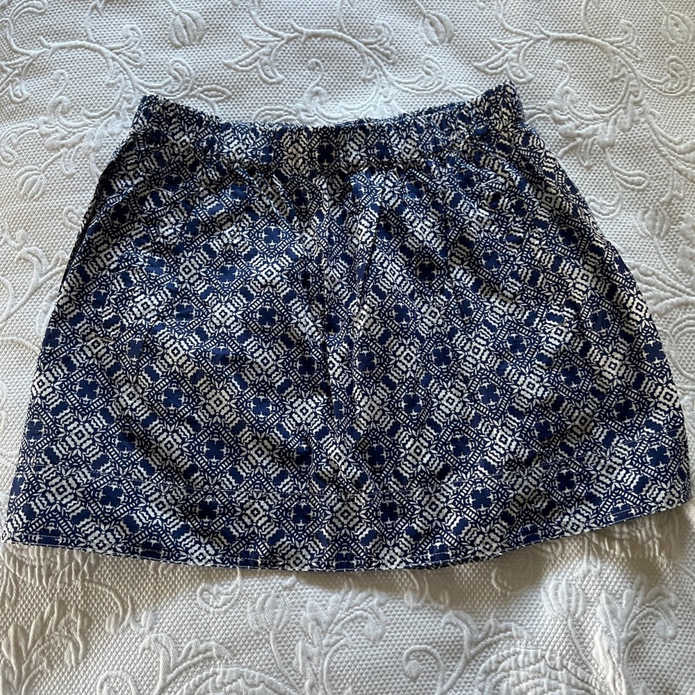 Blue and white pattern jcrew skirt